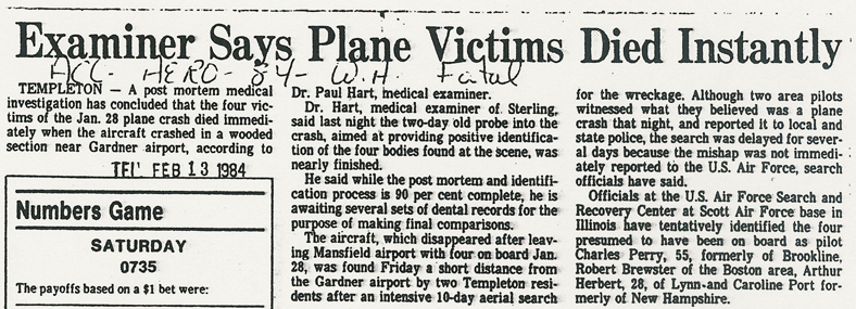 Gardner Massachusetts Psychic Plane Crash