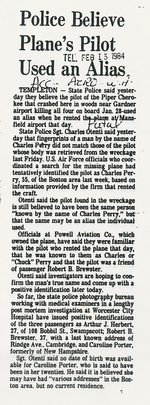 Gardner Massachusetts Psychic Plane Crash